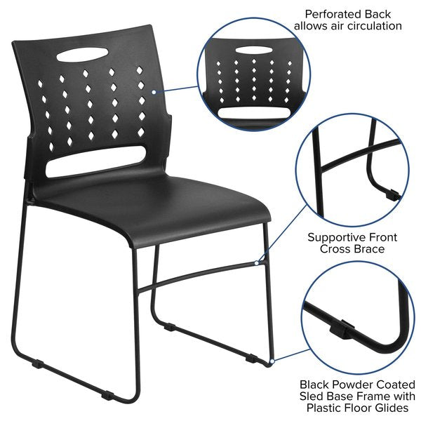 Stack Chair, Plastic, Black, 17.50