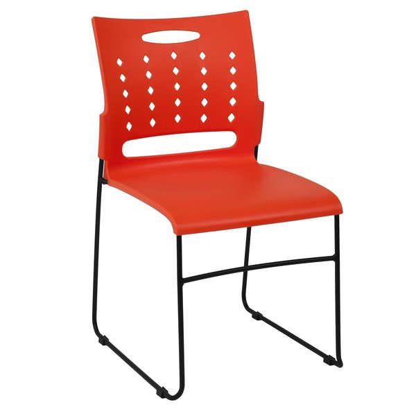 Stack Chair, Orange Plastic, Sled Base
