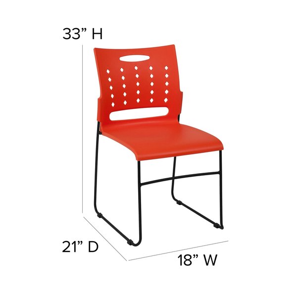 Stack Chair, Orange Plastic, Sled Base