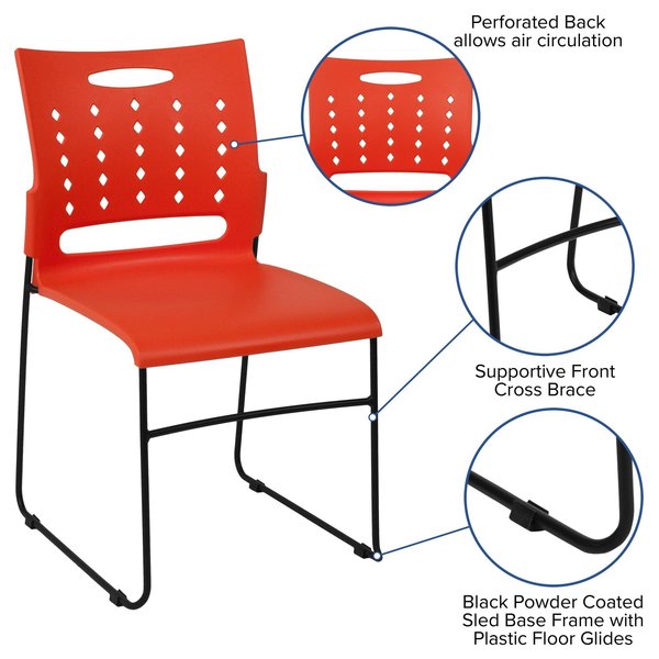 Stack Chair, Orange Plastic, Sled Base