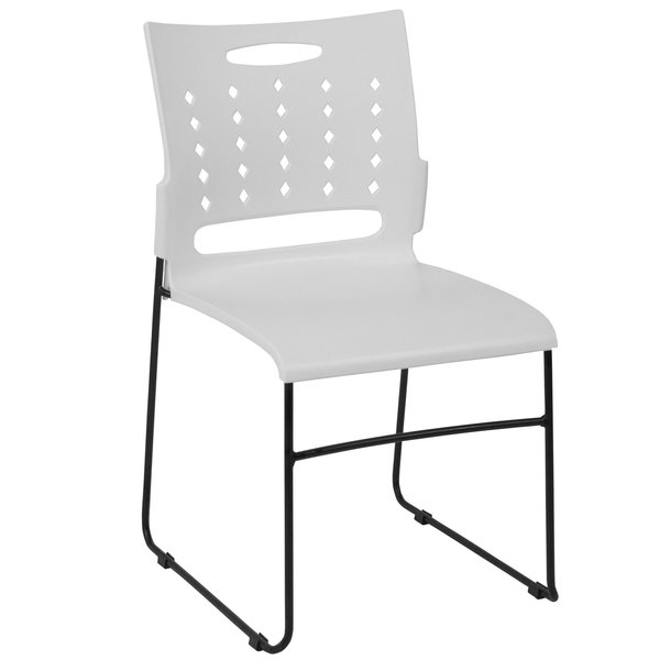 Stack Chair, White Plastic, Sled Base
