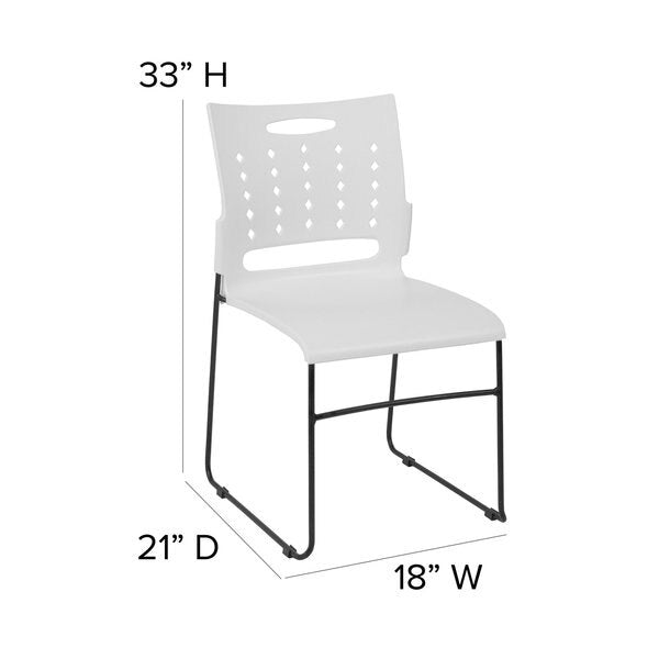 Stack Chair, White Plastic, Sled Base