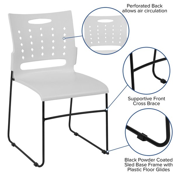 Stack Chair, White Plastic, Sled Base