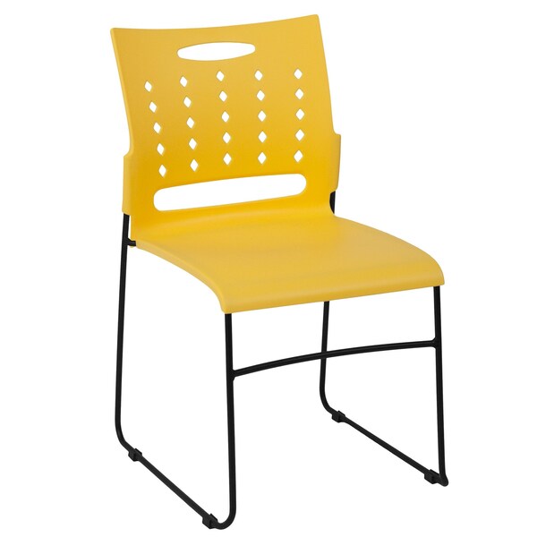 Stack Chair, Yellow Plastic, Sled Base