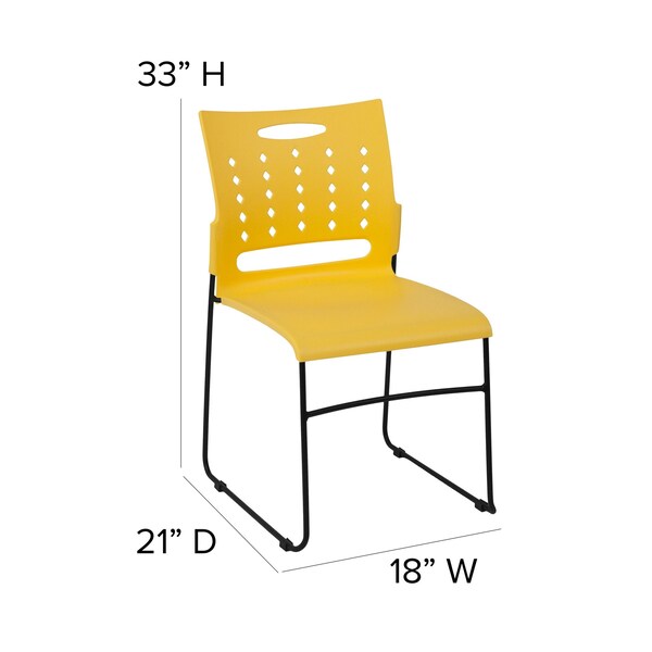 Stack Chair, Yellow Plastic, Sled Base