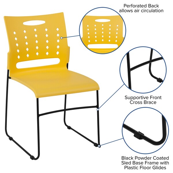 Stack Chair, Yellow Plastic, Sled Base
