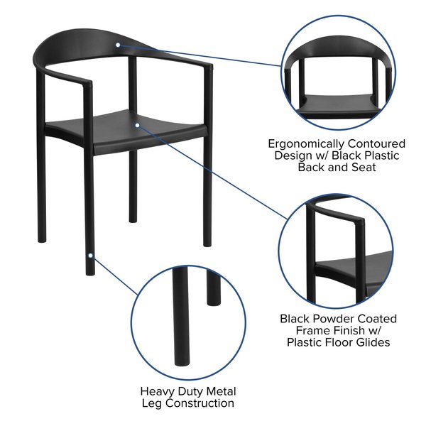 Cafe Chair, Stackable, Plastic, Black