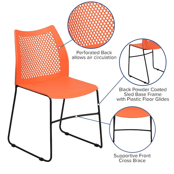Sled Stack Chair, Plastic, Air-Vent Bck, OR