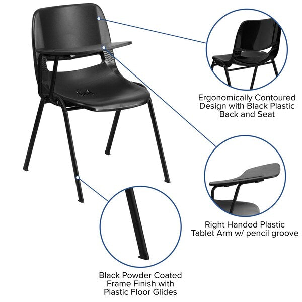 Tablet Arm Chair, Right Hand Flip-Up, Blk, 21
