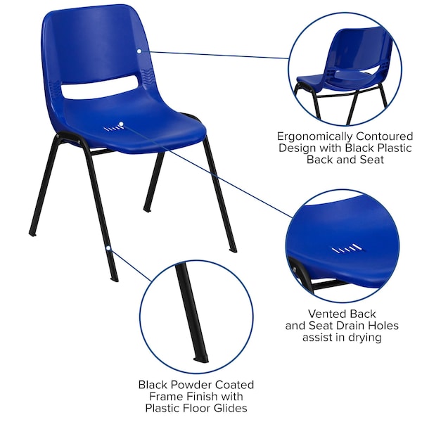 Stack Chair, Plastic, Blue, Ergonomic Shell