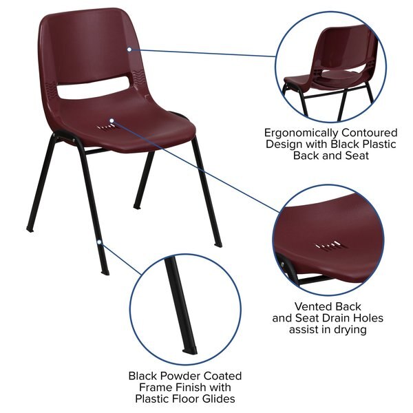 Stack Chair, Plastic, Burgundy