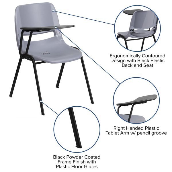 Tablet Arm Chair, Right Hand Flip-Up, Gray, 21