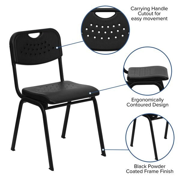 Stack Chair, Plastic, Black, 400 lb. Capcty