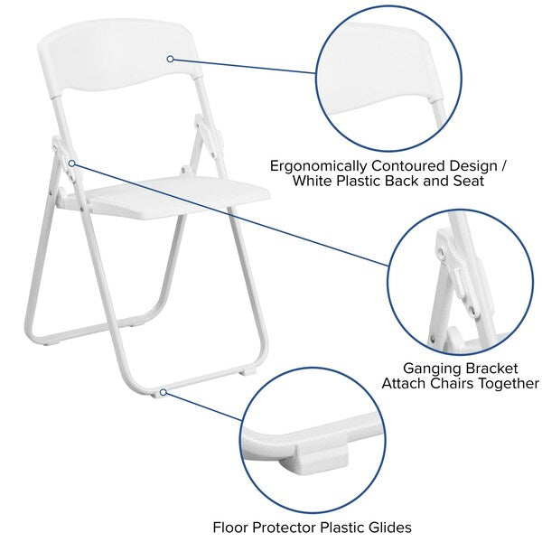 Folding Chair, Plastic, Heavy Duty, White