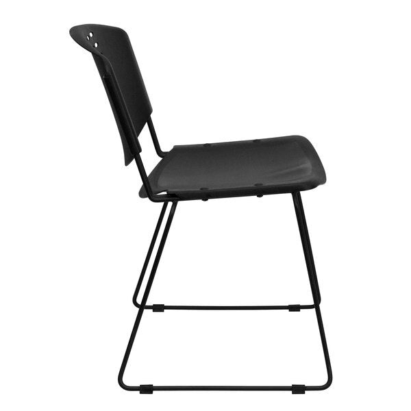 Stack Chair, Plastic, Black w/Black Frame