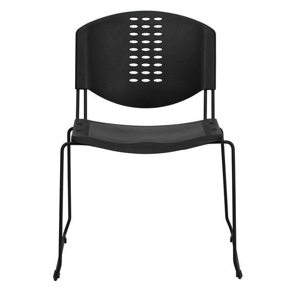 Stack Chair, Plastic, Black w/Black Frame