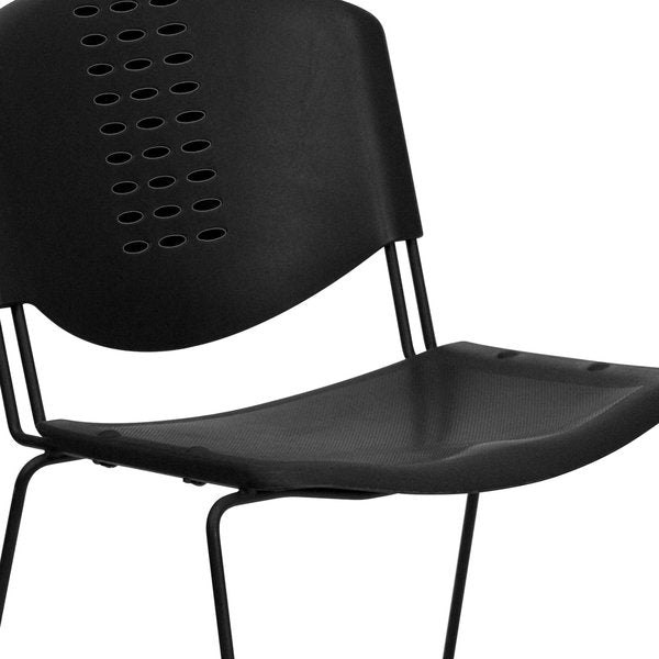 Stack Chair, Plastic, Black w/Black Frame