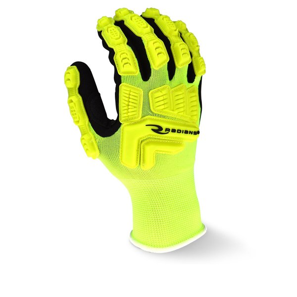 Nitrile Hi-Vis Impact Coated Gloves, Palm Coverage, Black/Yellow, M, PR