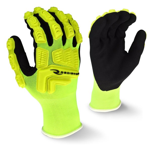 Nitrile Hi-Vis Impact Coated Gloves, Palm Coverage, Black/Yellow, M, PR