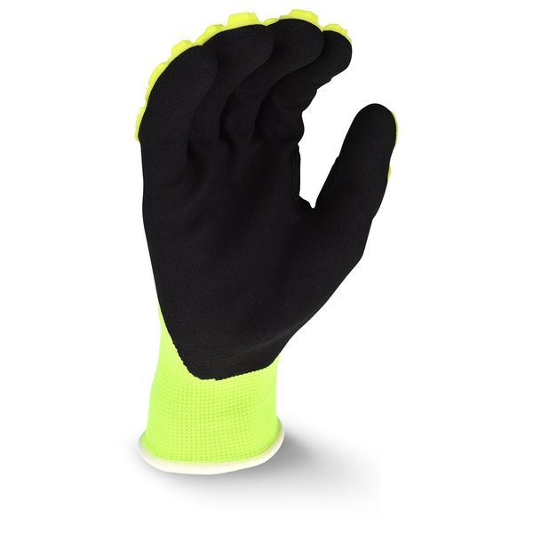 Nitrile Hi-Vis Impact Coated Gloves, Palm Coverage, Black/Yellow, M, PR