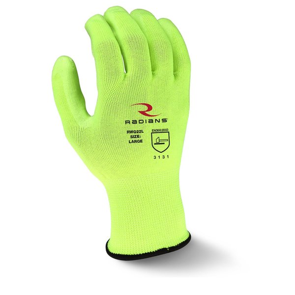 Polyurethane Hi-Vis Coated Gloves, Palm Coverage, Yellow, XL, PR