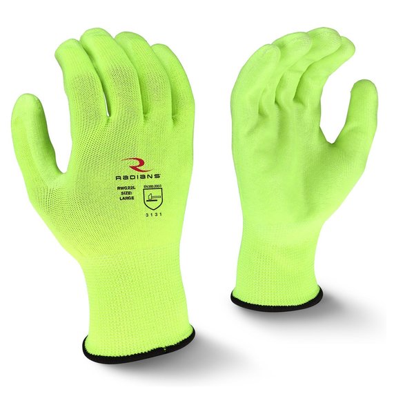 Polyurethane Hi-Vis Coated Gloves, Palm Coverage, Yellow, XL, PR