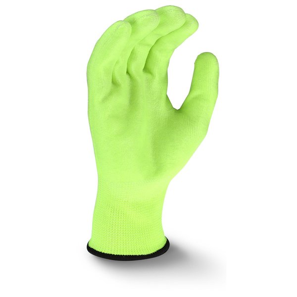 Polyurethane Hi-Vis Coated Gloves, Palm Coverage, Yellow, XL, PR