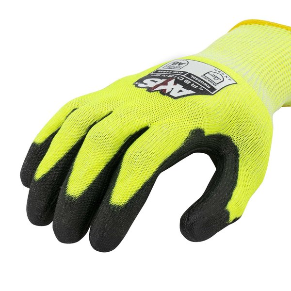 Hi-Vis Cut Resistant Coated Gloves, A7 Cut Level, Polyurethane, L, 1 PR