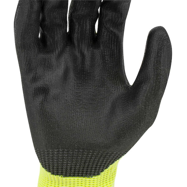 Hi-Vis Cut Resistant Coated Gloves, A7 Cut Level, Polyurethane, M, 1 PR