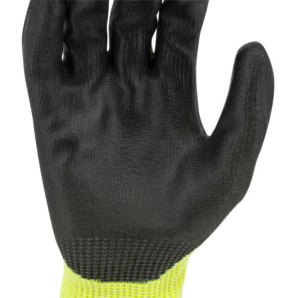 Hi-Vis Cut Resistant Coated Gloves, A7 Cut Level, Polyurethane, XL, 1 PR