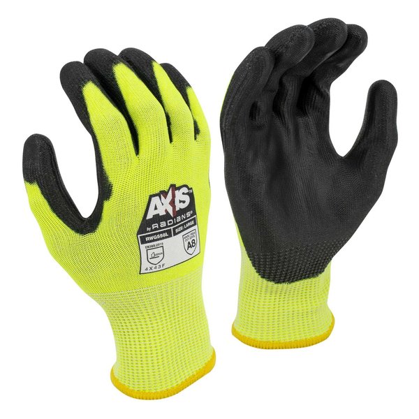 Hi-Vis Cut Resistant Coated Gloves, A7 Cut Level, Polyurethane, L, 1 PR
