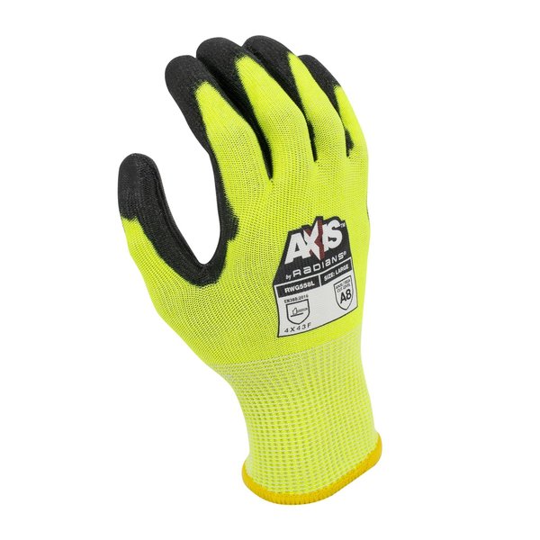 Hi-Vis Cut Resistant Coated Gloves, A7 Cut Level, Polyurethane, L, 1 PR