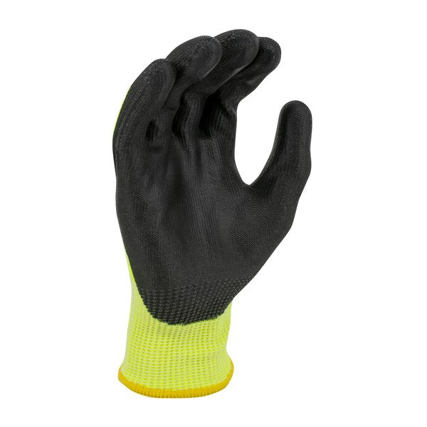 Hi-Vis Cut Resistant Coated Gloves, A7 Cut Level, Polyurethane, L, 1 PR
