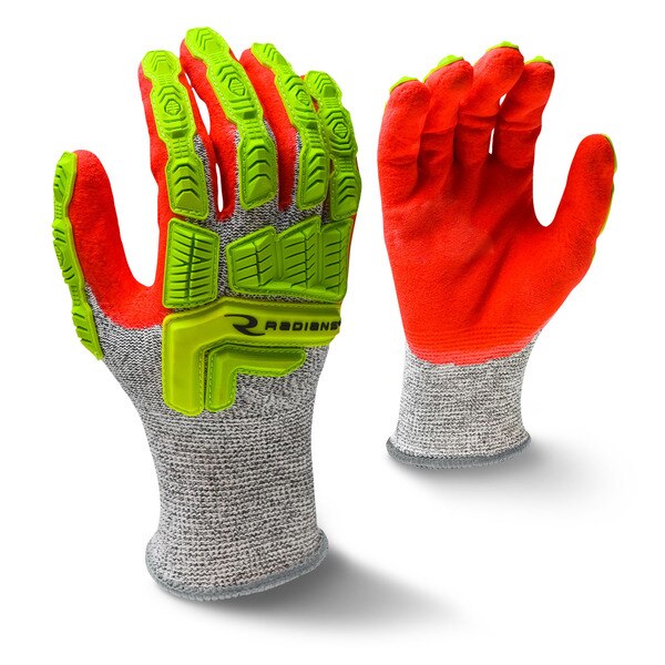 Hi-Vis Cut Resistant Impact Coated Gloves, A5 Cut Level, Foam Nitrile, S, 1 PR