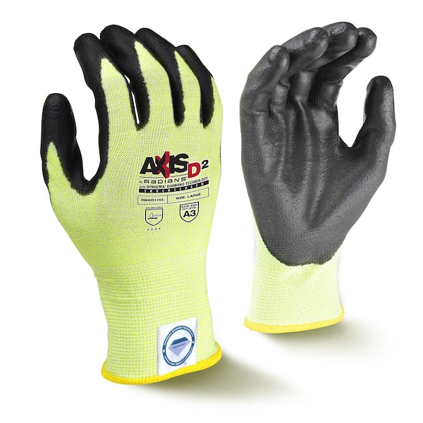 Hi-Vis Cut Resistant Coated Gloves, A3 Cut Level, Polyurethane, XL, 1 PR