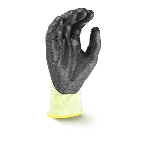 Hi-Vis Cut Resistant Coated Gloves, A3 Cut Level, Polyurethane, XL, 1 PR
