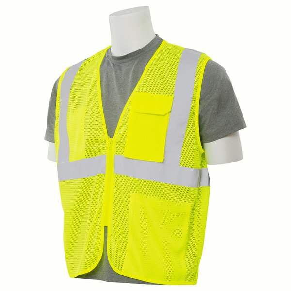 Safety Vest, Mesh, Hi-Viz, Lime, Zipper, L