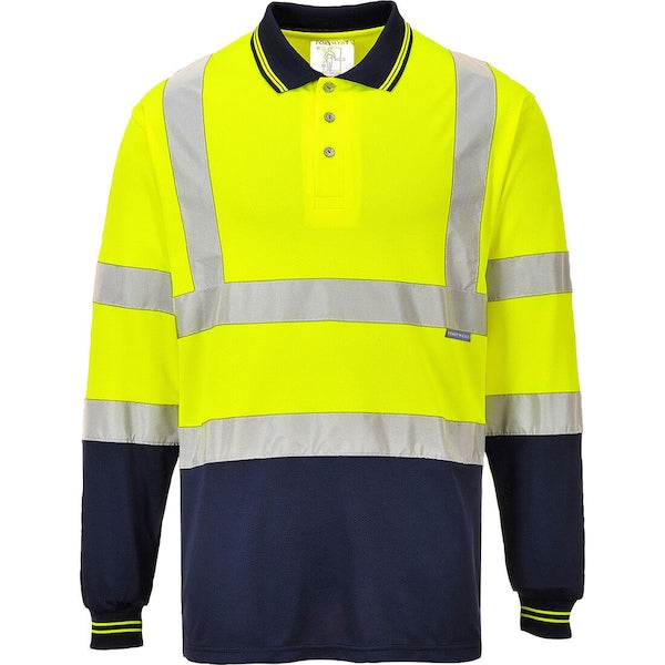 Two-Tone Long Sleeved Polo, XL