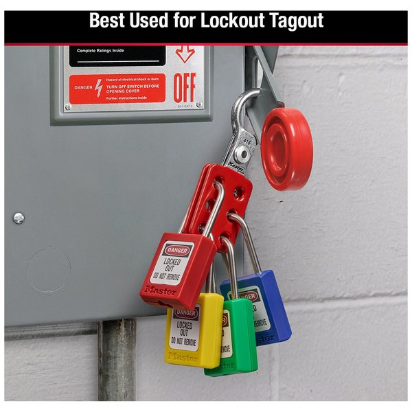 Zenex Thermoplastic Padlock, 1-3/8 in Wide, 1-1/2 in H, Stainless Steel Shackle, Key Retaining, Red