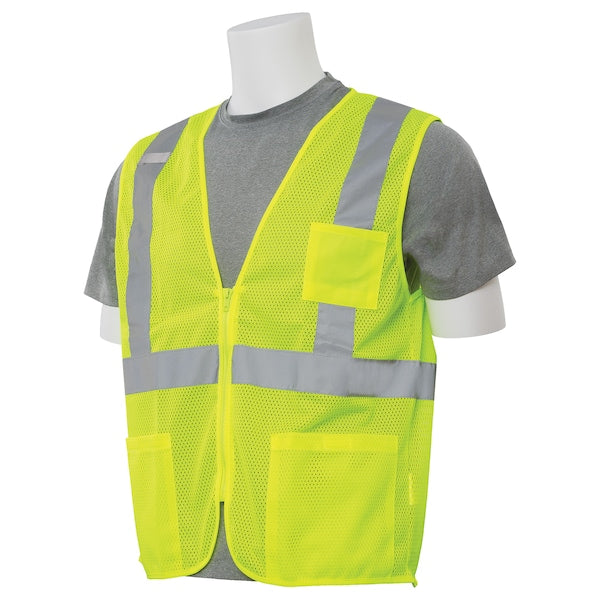 Safety Vest, Zippered, Hi-Viz, Lime, 5XL
