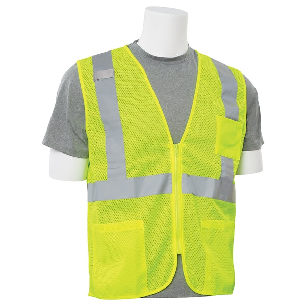 Safety Vest, Zippered, Hi-Viz, Lime, 5XL
