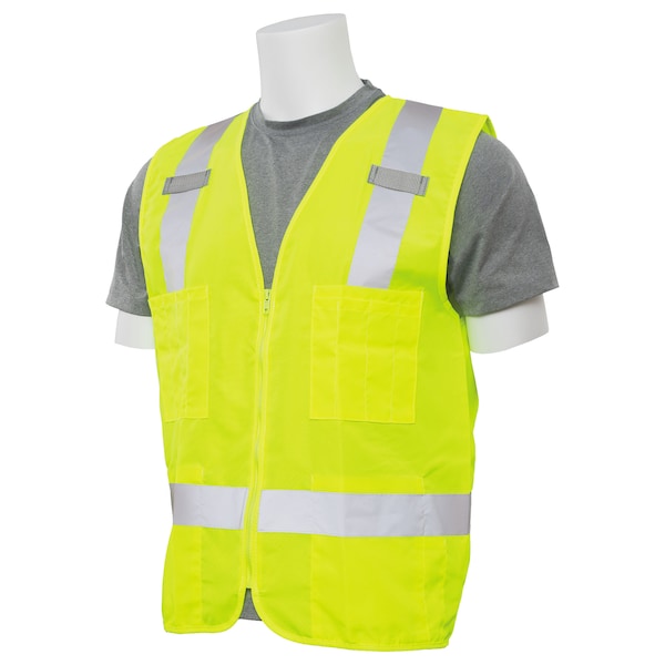 Safety Vest, Zipper, Hi-Viz, Lime, L