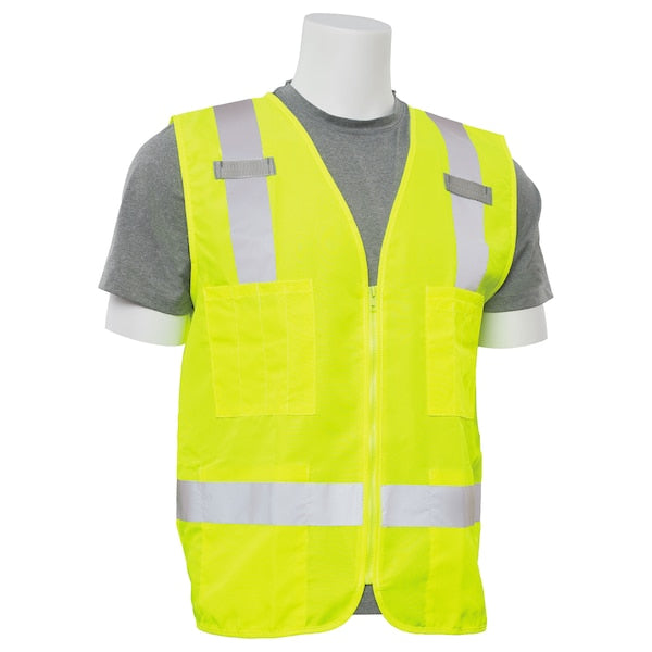 Safety Vest, Zipper, Hi-Viz, Lime, L