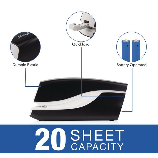 Battery-Powered Stapler, 20 Sheets, Black