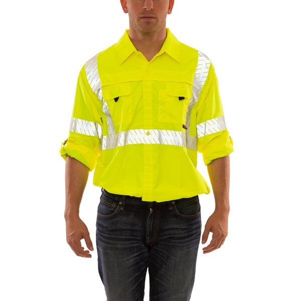 Job Sight Work Shirt, Size 2XL, Hi-Vis Green/Yellow