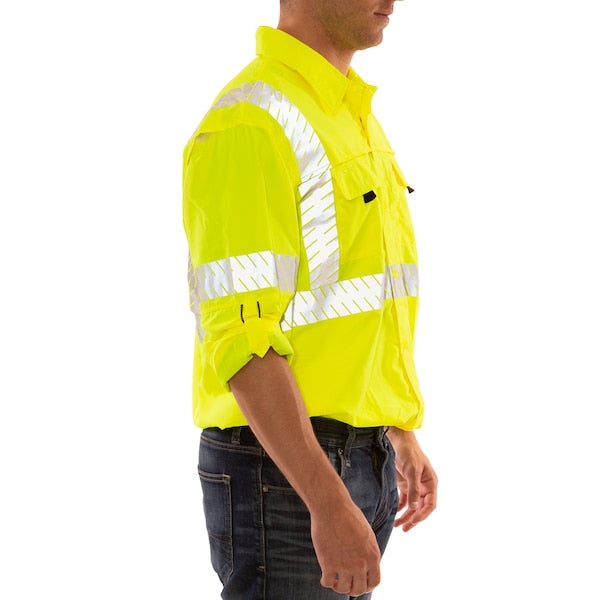 Job Sight Work Shirt, Size 3XL, Hi-Vis Green/Yellow