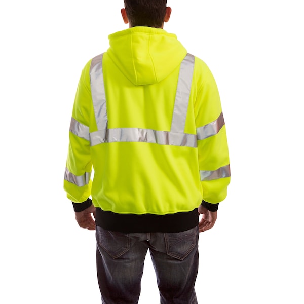 Job Sight Hi-Vis Hooded Sweatshirt, Cl. 3, Lime, 3XL