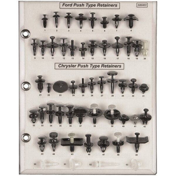 Screw/Push Ret Sample Board Ford, Chrysler Car/Truck