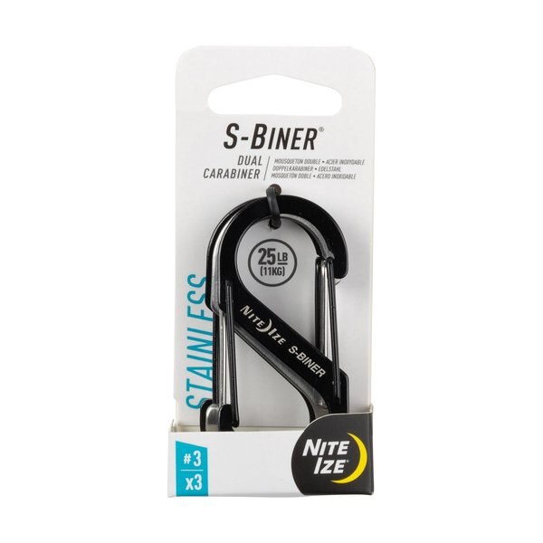 S-BINERÂ® STAINLESS STEEL DUAL CARABINER, Stainless Steel, Black/Silver