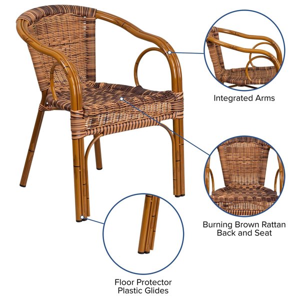 Brown Rattan Patio Chair with Dark Red Frame